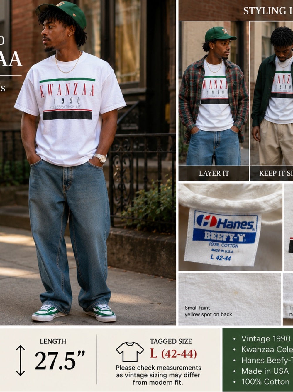 Vintage 1990 KWANZAA 1990 Celebrating Us Tee Hanes USA Tagged L